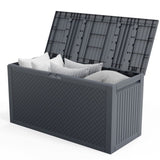 90gal Outdoor Garden Plastic Storage Deck Box Chest Tools Cushions Toys Lockable Seat 01303501