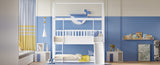 House Bunk Bed with Convertible Slide and Ladder, Floor Bunk Bed Twin Over Twin with Safety W1858P241095