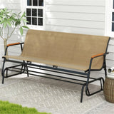 3-person terrace gliding chair with curved teak wood armrests, suitable for porch use 42054072
