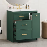 Classic 30" Forest Green Bathroom Vanity Set, Floor Standing, with Three Drawers, One of Which is a N729P194978F