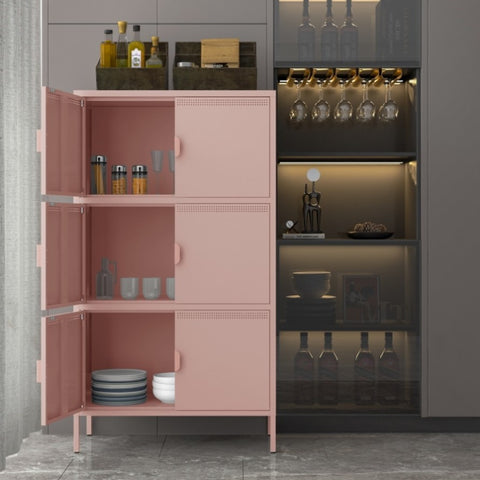 ZUN 6 Door Metal Accent Storage Cabinet for Home Office,School,Garage pink 17060307