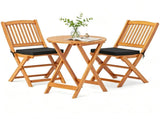 3 Pieces Foldable Acacia Wood Patio Bistro Set, Outdoor Round Table & 2 Ergonomic Chairs with 25255941