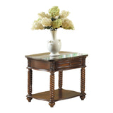 Traditional Formal Marble Top End Table with Drawer Lower Shelf Mahogany Finish Spiral Turned Legs B011P175733