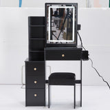 Small Size Left Bedside Cabinet Vanity Table Cushioned Stool, 2 AC2 USB Power Station, Hair dryer W936P226040