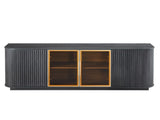 64-Inch Wavy TV Cabinet, Round Sideboard, Wooden Vertical Stripe Storage Cabinet, Aluminum Door 24647726