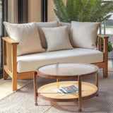 31.5in Rattan Coffee Table with Glass Top, Round End Table, Boho Style Side Table Sofa End Table for 55056269