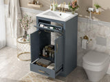 24" Bathroom Vanity with Integrated Ceramic Sink, Bathroom Cabinet with 2 Doors, 1 Tip-out Drawer, N710P341037C