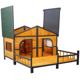 Wooden Large Dog House Outdoor Double XL Dog Kennel with Elevated Floor and Porch, Weatherproof W465P189954