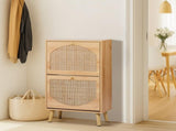 2-Tilt Shoe Cabinet with Arched Rattan Surface, MDF with Triamine, 54*24*98cm, Natural Wood Color 18952730