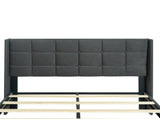 Queen Size Upholstered Platform Bed Frame with Modern Button Tufted Linen Fabric Headboard, No Box W311P195302