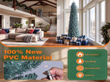 8FT Slim Pencil Artificial Christmas Tree, Frosted Gray-Green & Silver Needles, Flame Retardant PVC, 63780790