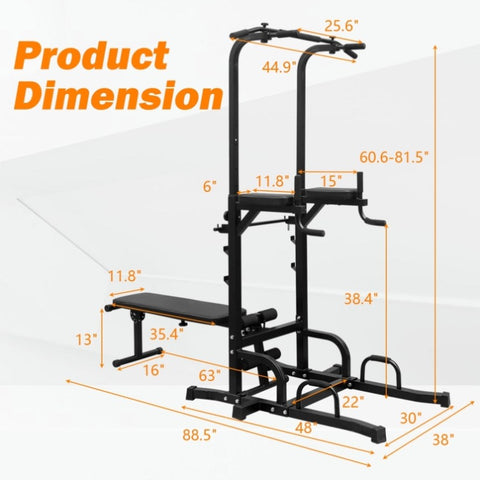 ZUN Power Tower Dip Station with Bench Pull Up Bar Stand Adjustable Height Heavy Duty Multi-Function 24611477