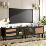 Rattan TV Stand with 3 Cabinets & 2 Drawers, Rattan-inspired Media Console Table for TVs up to 80'', N710P206015B