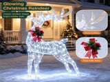 33" x 12" x 53" Lighted Christmas Reindeer Decoration, 120 Cold LED Lights Glitter Antlers with Red 38457787