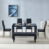 4pcs Elegant Assembled Stripping Texture High Backrest Dining Chairs BlackReplace 69148825