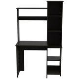 ZUN Black Wengue 6-Shelf Writing Desk with Built-in Bookcase B06280294