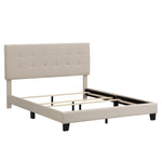 ZUN Upholstered Platform Bed with Tufted Headboard, Box Spring Needed, Beige Linen Fabric, Queen Size WF280787AAA