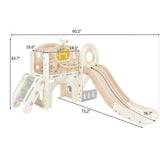 ZUN Kids Slide Playset Structure, Castle Climbing Crawling Playhouse with Slide, Arch Tunnel, Ring Toss, 69695487