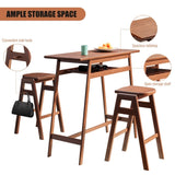 ZUN 3 PCS Pub Dining Set Retro Bar Table Rubber Wood Stackable Backless High Stool for 2 with Shelf and W69165658