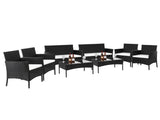 2pcs Arm Chairs 1pc Love Seat & Tempered Glass Coffee Table Rattan Sofa Set Black 36576251