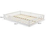 Full-Size Wooden Children's Bed with Gate and Bed Slats Painted Pine Fence-Style Bed 32453107
