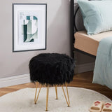 ZUN Faux Fur Storage Ottoman Round Furry Vanity Marble Grain Tray Coffee Table Compact Footrest 03322620