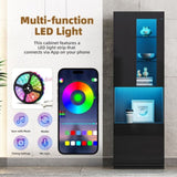 ON-TREND High Gloss Storage Cabinet with LED Lights, 67" Tall Pantry Cabinet with Acrylic Door, N721P192842B
