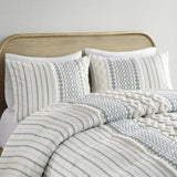 Cotton Printed Comforter Set with Chenille White/Navy Full/Queen B035128793