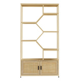 ZUN Rattan bookshelf 7 tiers Bookcases Storage Rack with cabinet for Living Room Home Office, Natural, 81459635