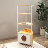 ZUN Corner Cat Tower, Cat Tree with Scratching Post, Cat Condo with Feeding Station and Climbing W1687106555