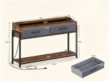 Industrial Console Table with Charging Station, Narrow Entryway Table with 2 AC Outlets USB & Type-C 42994255