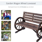 ZUN 2-Person Seat Bench with Backrest Wooden Wagon Wheel Bench, Rustic Outdoor Patio Furniture-AS 85717826