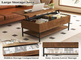 Lift Top Coffee Table 39.4 Inch Rectangle, Farmhouse Style with Hidden Storage & Lower Shelf, Sturdy T2398P411963