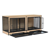 ZUN Dog Crate Furniture with Two Combined Room, XL Double Dog Cage Furniture with Tray for Medium W420P207590