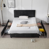 Upholstered Queen Platform Storage Bed Frame with 4 Drawers, Adjustable Headboard with Faux Leather 94234811