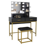 ZUN Large Vanity Set with 10 LED Bulbs, Makeup Table with Cushioned Stool, 3 Storage Shelves 2 Drawers, 57821782