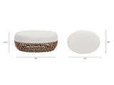 Willow 25" Round Upholstered Woven Patio Ottoman, Golden Brown Wicker Frame, Wheat Beige B2719P305701