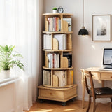 5 Tier Rotating Bookshelf, 360&deg Display Round Spinning Bookshelf with Wheels,-Saving, Small W3204P293695