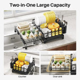 ZUN 2-in-1 Expandable Dish Drying Rack Kit, Stainless Steel Dish Rack Set with Utensil Holder, Cutting 49604699