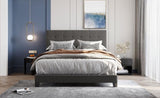 ZUN Upholstered Platform Bed with Tufted Headboard, Box Spring Needed, Gray Linen Fabric, Queen Size WF280787AAE