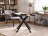31.5" Industrial Round Dining Table for 2, Small Kitchen Table with Cross Steel Legs in Distressed 12319196
