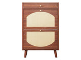 Rattan shoe cabinet with 1 drawer and 2 flip-top drawers, made of particleboard, 54*24*110cm, brown 69844102