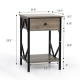 ZUN Set of 2 Nightstand Industrial End Table with Drawer, Storage Shelf and Metal Frame for Living Room, W2181P144053