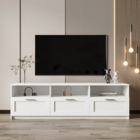 ZUN White modern minimalist TV cabinet 80 inch TV stand, open locker Living Room Bedroom W33162777