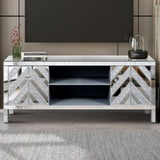 47 Inch Mirror TV Media Console with Diamond Glass Doors, Dual Door Design with Open Storage Space, W1445P299045