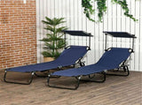 Blue Set of 2 Outdoor Lounge Chairs Reclining Back, Steel Frame with Side Pocket for Poolside 39831180