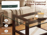 24-Inch 2-Tier Square Glass Coffee Table, Modern Tempered Glass Center Table with 96961414