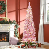 6ft Prelit Snow Flocked Artificial Christmas Tree with Pencil Shape, Pine Realistic Branches, Warm 81303007
