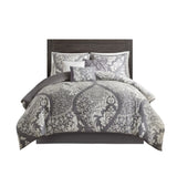 7 Piece Cotton Printed Comforter Set Grey Cal King B03597029