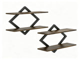 Black Rustic Brown 2Tier Floating Wall Set of 2, Diamond Metal Frame Wall Mounted Storage 16827488